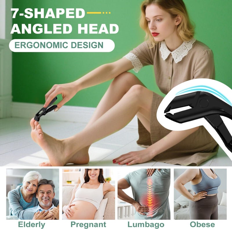 CLPPNA Toenail Clippers for Seniors Thick Toenails, Angled Head Large Toe Nail Clippers Set for Men, Heavy Duty 45° Ingrown Toenail Clippers, 37mm Wide Opening Nail Cutter with Long Handle, 6PCS - Image 2